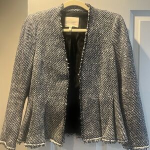 Rebecca Taylor Tweed Navy White Peplum Jacket Bkazer EXCELLENT CONDITION SIZE 4